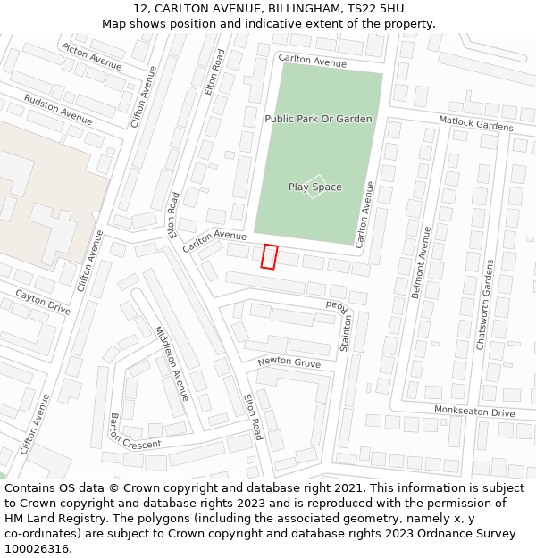 12, CARLTON AVENUE, BILLINGHAM, TS22 5HU: Location map and indicative extent of plot