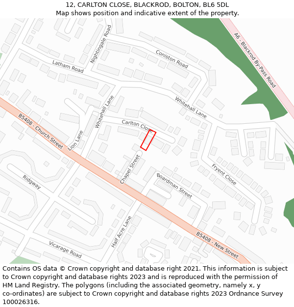 12, CARLTON CLOSE, BLACKROD, BOLTON, BL6 5DL: Location map and indicative extent of plot