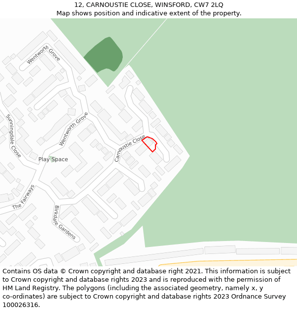 12, CARNOUSTIE CLOSE, WINSFORD, CW7 2LQ: Location map and indicative extent of plot