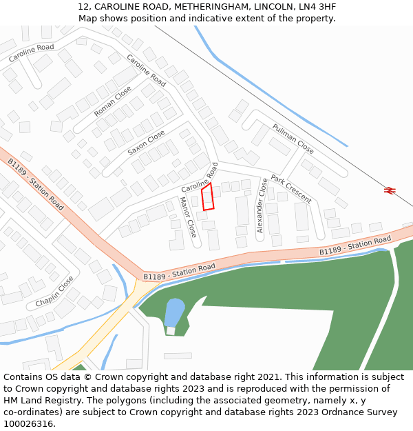 12, CAROLINE ROAD, METHERINGHAM, LINCOLN, LN4 3HF: Location map and indicative extent of plot