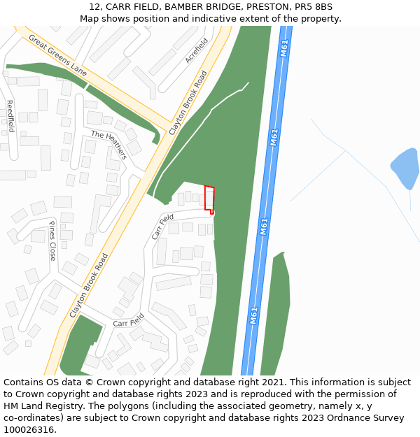 12, CARR FIELD, BAMBER BRIDGE, PRESTON, PR5 8BS: Location map and indicative extent of plot