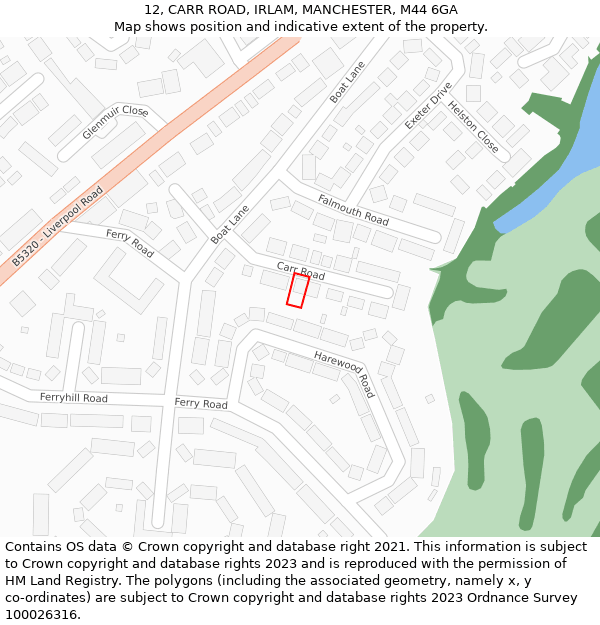 12, CARR ROAD, IRLAM, MANCHESTER, M44 6GA: Location map and indicative extent of plot
