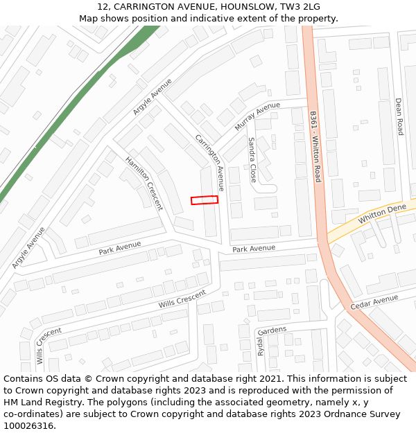 12, CARRINGTON AVENUE, HOUNSLOW, TW3 2LG: Location map and indicative extent of plot