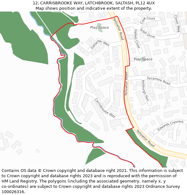 12, CARRISBROOKE WAY, LATCHBROOK, SALTASH, PL12 4UX: Location map and indicative extent of plot