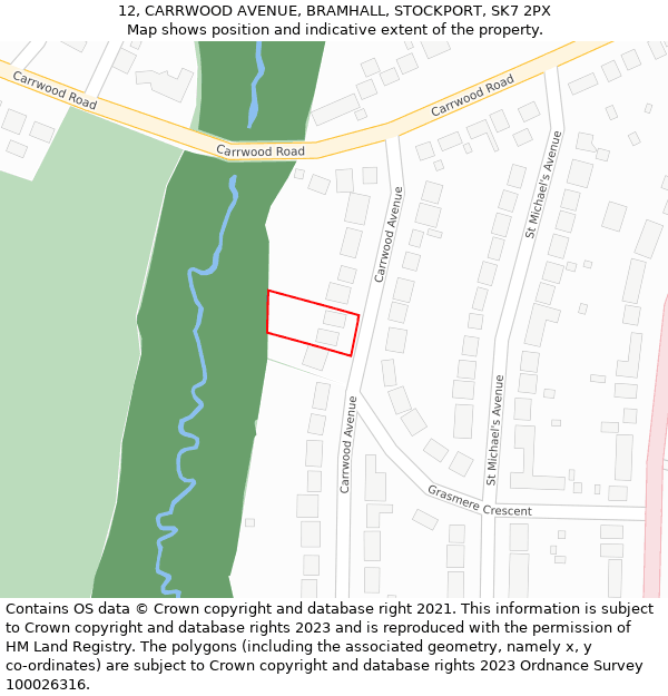 12, CARRWOOD AVENUE, BRAMHALL, STOCKPORT, SK7 2PX: Location map and indicative extent of plot