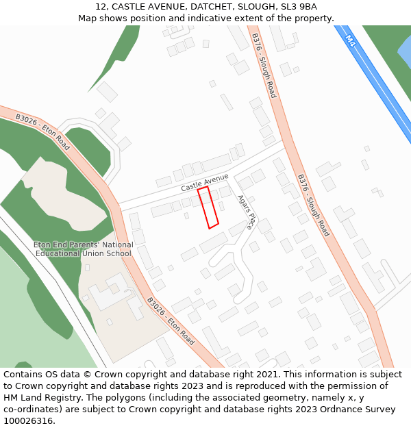 12, CASTLE AVENUE, DATCHET, SLOUGH, SL3 9BA: Location map and indicative extent of plot