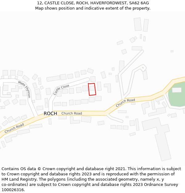 12, CASTLE CLOSE, ROCH, HAVERFORDWEST, SA62 6AG: Location map and indicative extent of plot