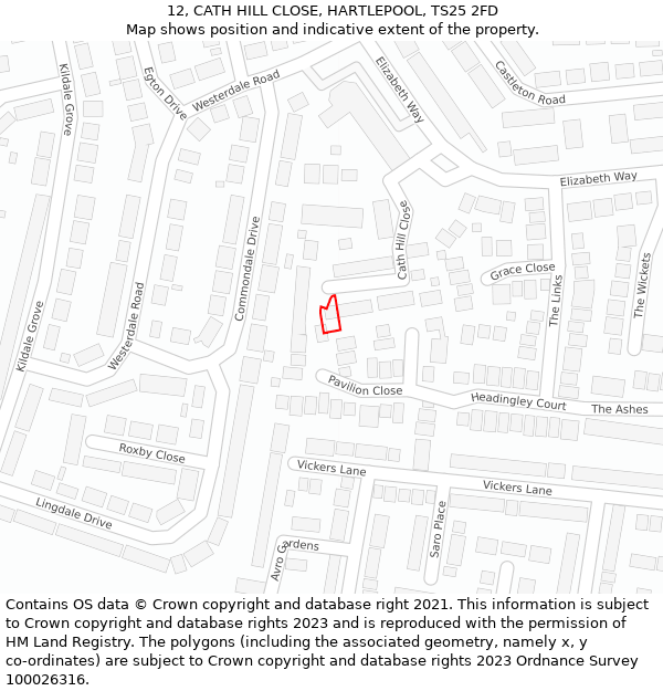 12, CATH HILL CLOSE, HARTLEPOOL, TS25 2FD: Location map and indicative extent of plot