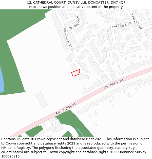 12, CATHEDRAL COURT, DUNSVILLE, DONCASTER, DN7 4QF: Location map and indicative extent of plot