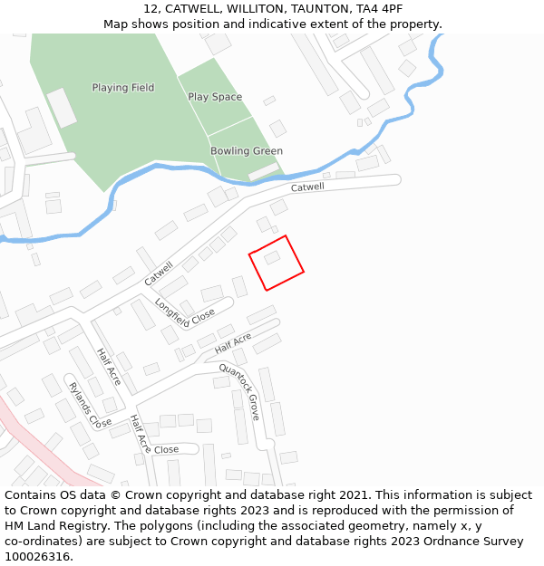 12, CATWELL, WILLITON, TAUNTON, TA4 4PF: Location map and indicative extent of plot