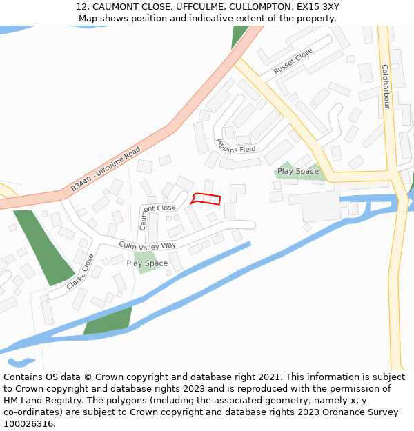 12, CAUMONT CLOSE, UFFCULME, CULLOMPTON, EX15 3XY: Location map and indicative extent of plot