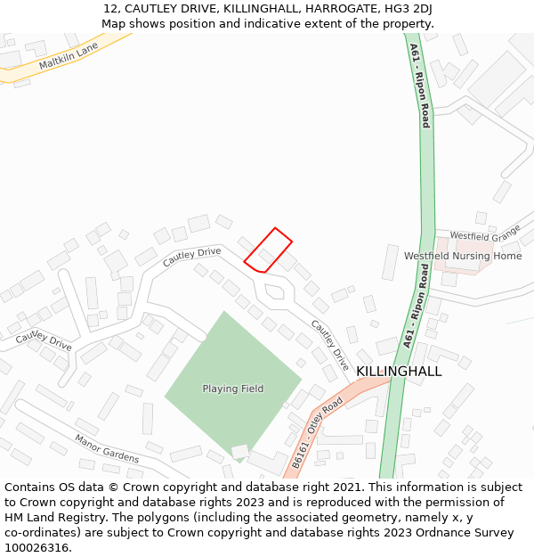 12, CAUTLEY DRIVE, KILLINGHALL, HARROGATE, HG3 2DJ: Location map and indicative extent of plot