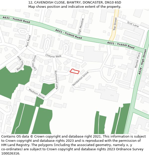 12, CAVENDISH CLOSE, BAWTRY, DONCASTER, DN10 6SD: Location map and indicative extent of plot