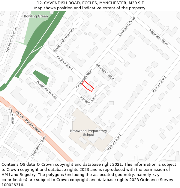 12, CAVENDISH ROAD, ECCLES, MANCHESTER, M30 9JF: Location map and indicative extent of plot