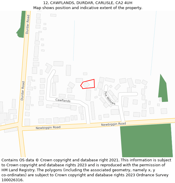 12, CAWFLANDS, DURDAR, CARLISLE, CA2 4UH: Location map and indicative extent of plot