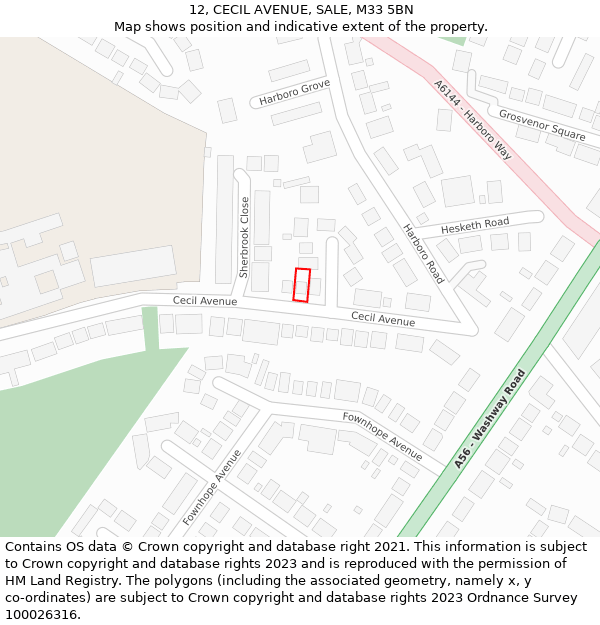 12, CECIL AVENUE, SALE, M33 5BN: Location map and indicative extent of plot