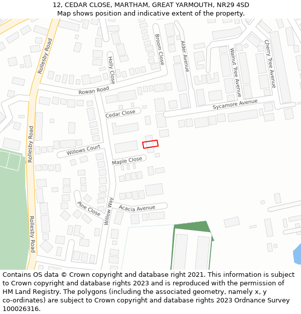 12, CEDAR CLOSE, MARTHAM, GREAT YARMOUTH, NR29 4SD: Location map and indicative extent of plot