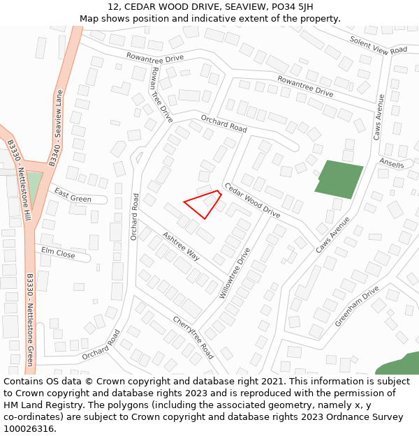 12, CEDAR WOOD DRIVE, SEAVIEW, PO34 5JH: Location map and indicative extent of plot