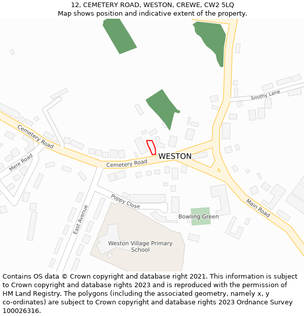 12, CEMETERY ROAD, WESTON, CREWE, CW2 5LQ: Location map and indicative extent of plot
