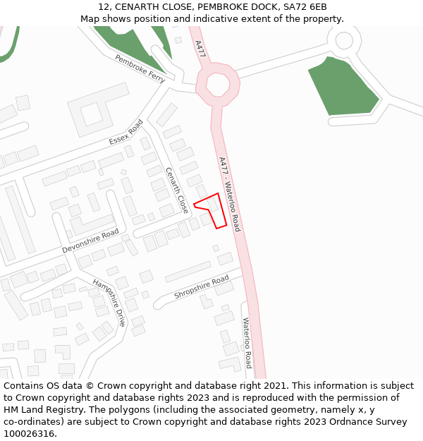 12, CENARTH CLOSE, PEMBROKE DOCK, SA72 6EB: Location map and indicative extent of plot