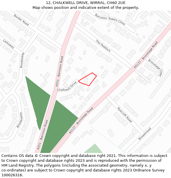 12, CHALKWELL DRIVE, WIRRAL, CH60 2UE: Location map and indicative extent of plot