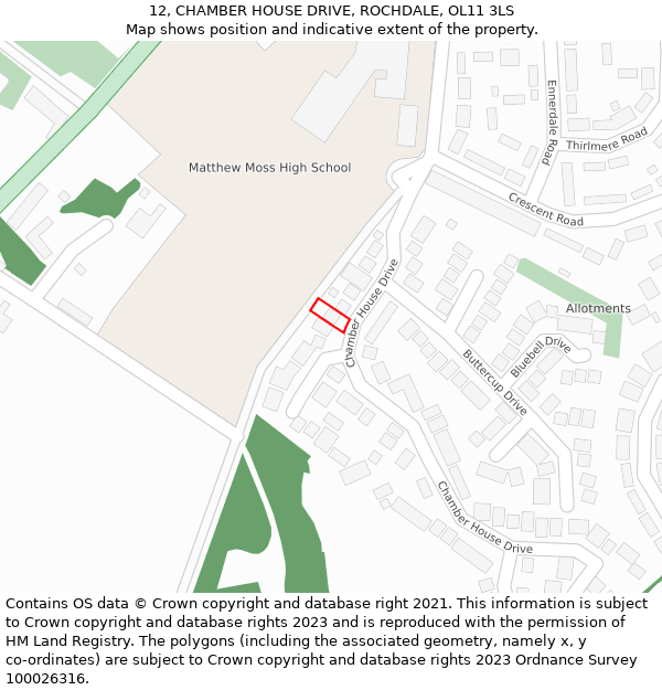 12, CHAMBER HOUSE DRIVE, ROCHDALE, OL11 3LS: Location map and indicative extent of plot