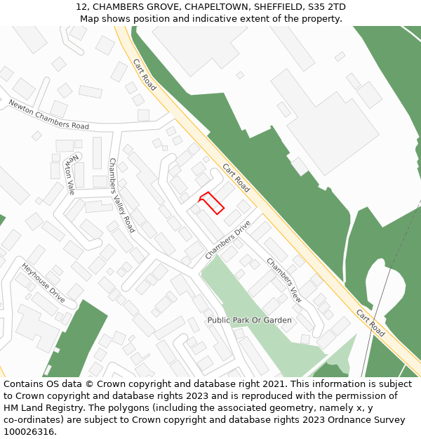 12, CHAMBERS GROVE, CHAPELTOWN, SHEFFIELD, S35 2TD: Location map and indicative extent of plot