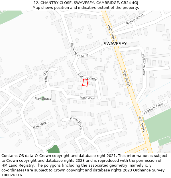 12, CHANTRY CLOSE, SWAVESEY, CAMBRIDGE, CB24 4GJ: Location map and indicative extent of plot