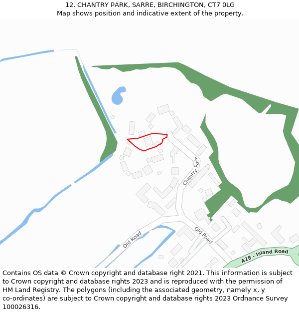 12, CHANTRY PARK, SARRE, BIRCHINGTON, CT7 0LG: Location map and indicative extent of plot