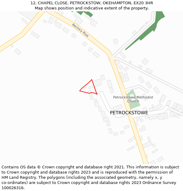 12, CHAPEL CLOSE, PETROCKSTOW, OKEHAMPTON, EX20 3HR: Location map and indicative extent of plot