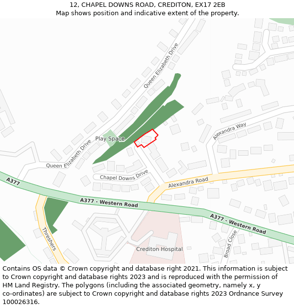 12, CHAPEL DOWNS ROAD, CREDITON, EX17 2EB: Location map and indicative extent of plot