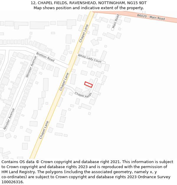 12, CHAPEL FIELDS, RAVENSHEAD, NOTTINGHAM, NG15 9DT: Location map and indicative extent of plot