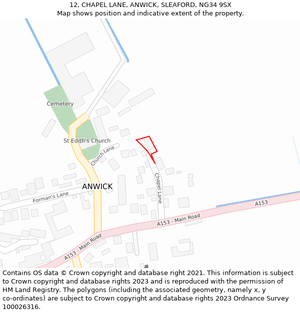 12, CHAPEL LANE, ANWICK, SLEAFORD, NG34 9SX: Location map and indicative extent of plot