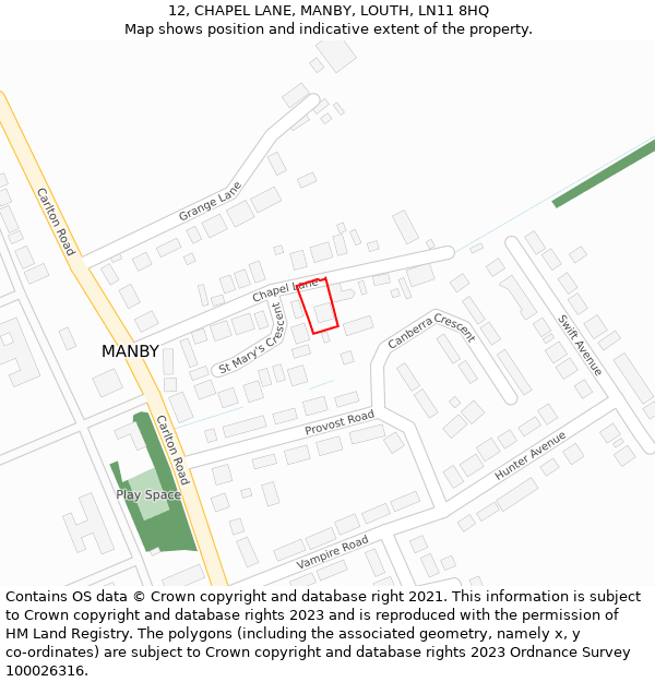 12, CHAPEL LANE, MANBY, LOUTH, LN11 8HQ: Location map and indicative extent of plot