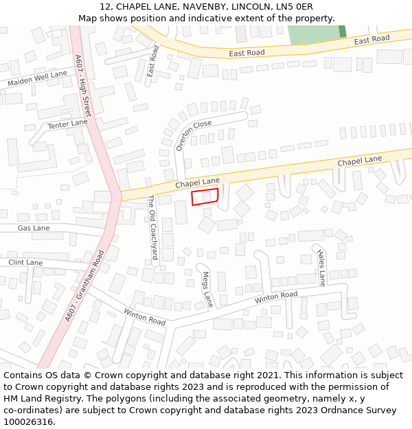 12, CHAPEL LANE, NAVENBY, LINCOLN, LN5 0ER: Location map and indicative extent of plot