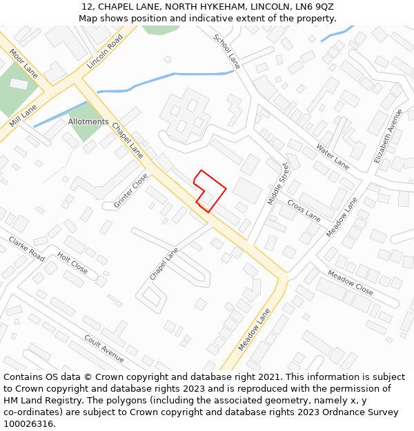 12, CHAPEL LANE, NORTH HYKEHAM, LINCOLN, LN6 9QZ: Location map and indicative extent of plot