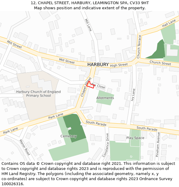 12, CHAPEL STREET, HARBURY, LEAMINGTON SPA, CV33 9HT: Location map and indicative extent of plot