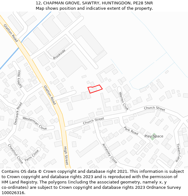 12, CHAPMAN GROVE, SAWTRY, HUNTINGDON, PE28 5NR: Location map and indicative extent of plot