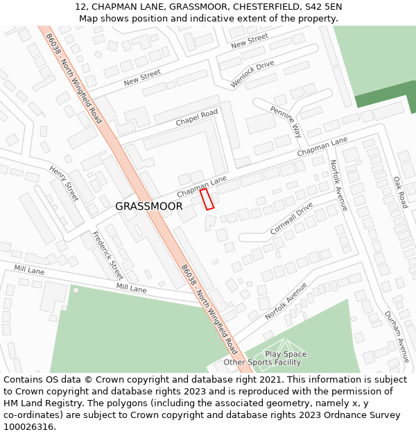 12, CHAPMAN LANE, GRASSMOOR, CHESTERFIELD, S42 5EN: Location map and indicative extent of plot