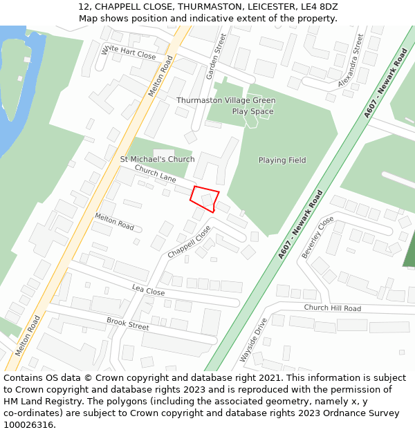 12, CHAPPELL CLOSE, THURMASTON, LEICESTER, LE4 8DZ: Location map and indicative extent of plot