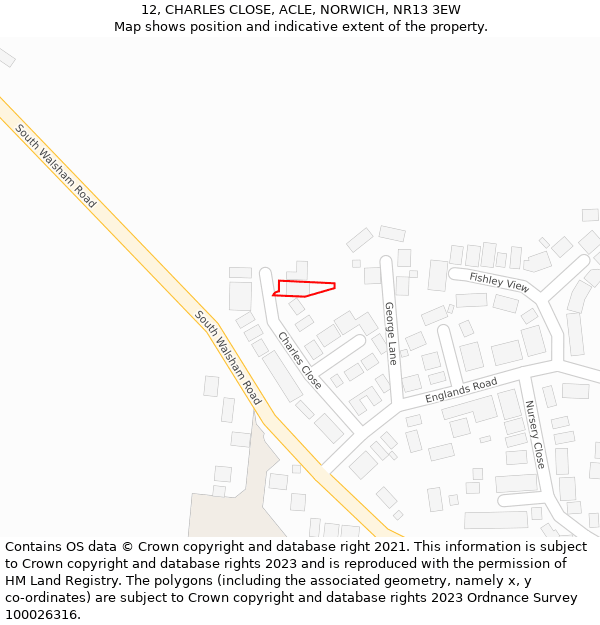 12, CHARLES CLOSE, ACLE, NORWICH, NR13 3EW: Location map and indicative extent of plot