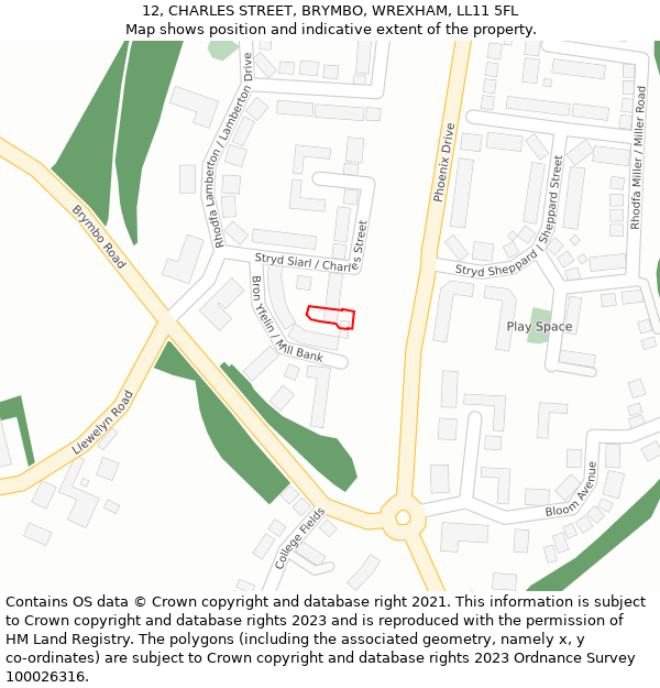 12, CHARLES STREET, BRYMBO, WREXHAM, LL11 5FL: Location map and indicative extent of plot