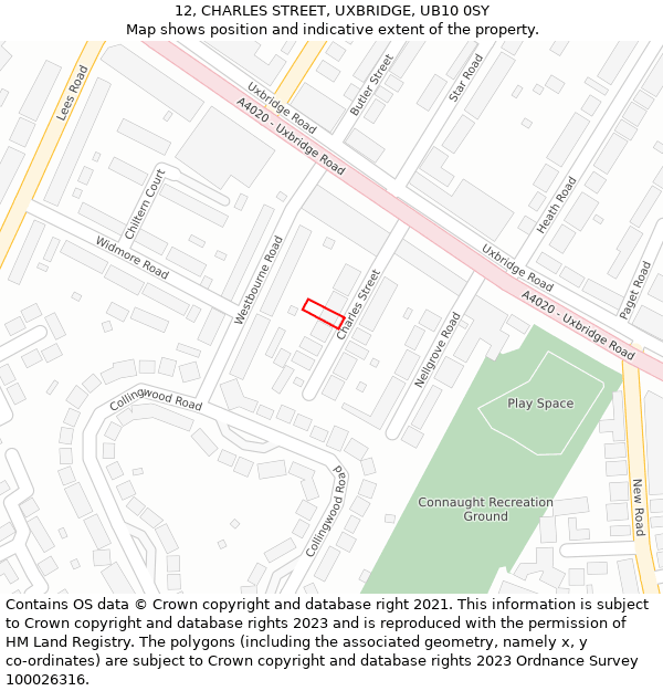 12, CHARLES STREET, UXBRIDGE, UB10 0SY: Location map and indicative extent of plot