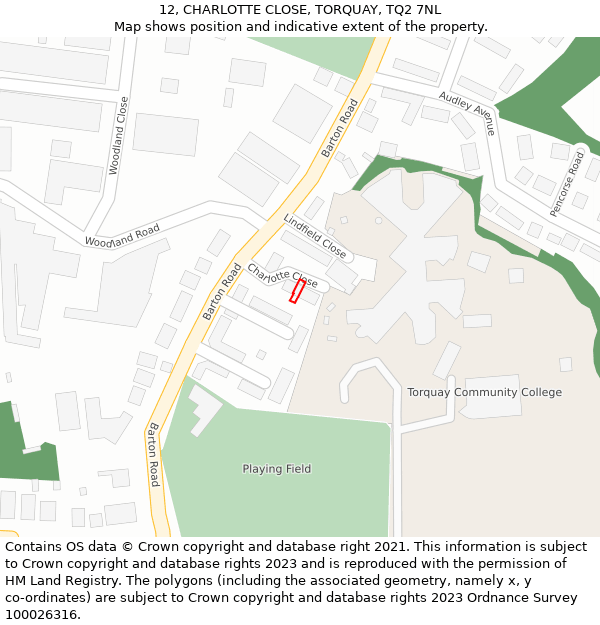 12, CHARLOTTE CLOSE, TORQUAY, TQ2 7NL: Location map and indicative extent of plot