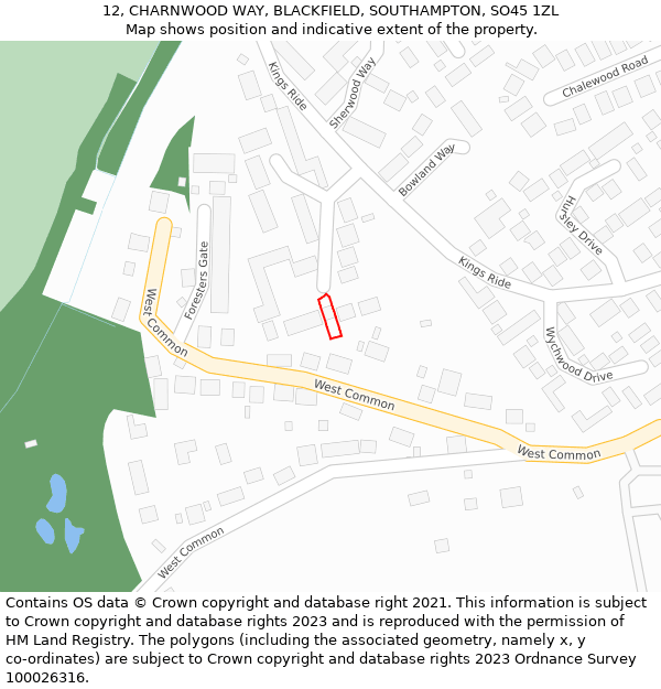 12, CHARNWOOD WAY, BLACKFIELD, SOUTHAMPTON, SO45 1ZL: Location map and indicative extent of plot