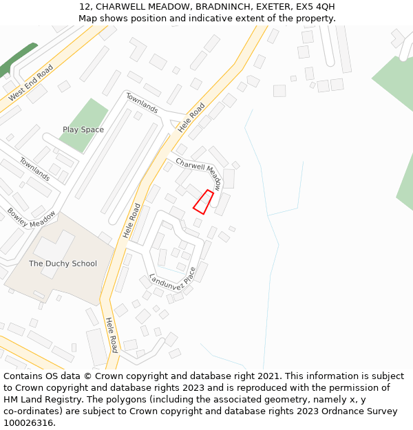 12, CHARWELL MEADOW, BRADNINCH, EXETER, EX5 4QH: Location map and indicative extent of plot