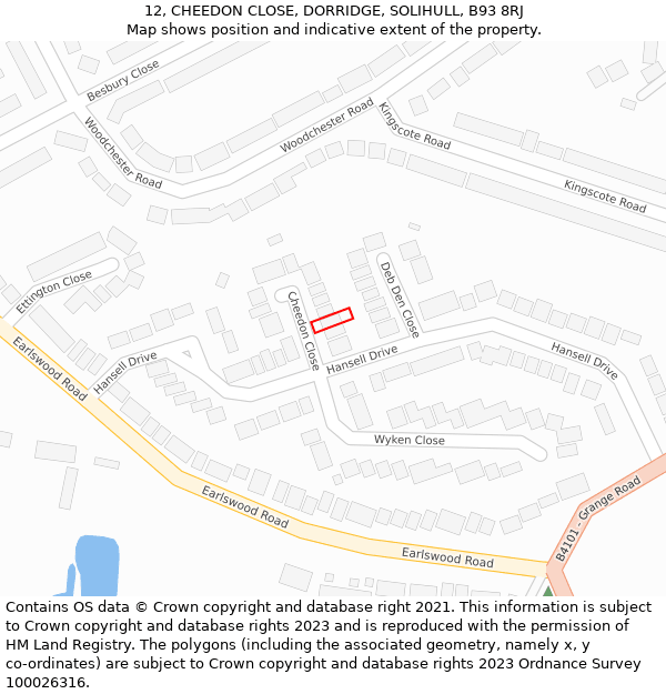 12, CHEEDON CLOSE, DORRIDGE, SOLIHULL, B93 8RJ: Location map and indicative extent of plot