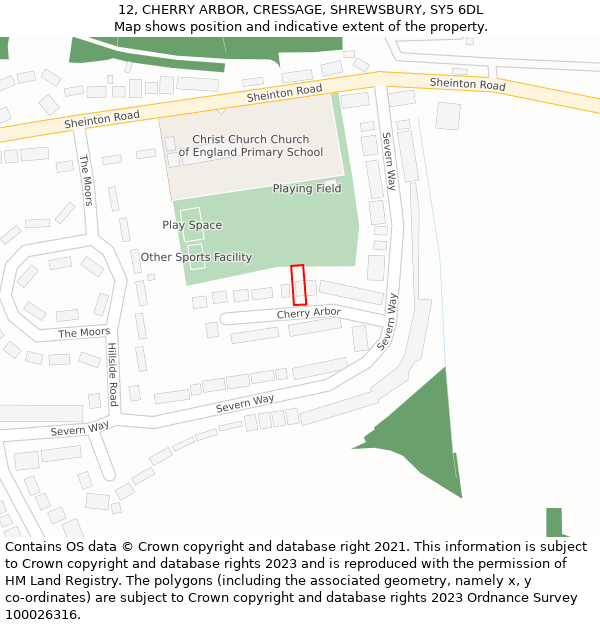 12, CHERRY ARBOR, CRESSAGE, SHREWSBURY, SY5 6DL: Location map and indicative extent of plot