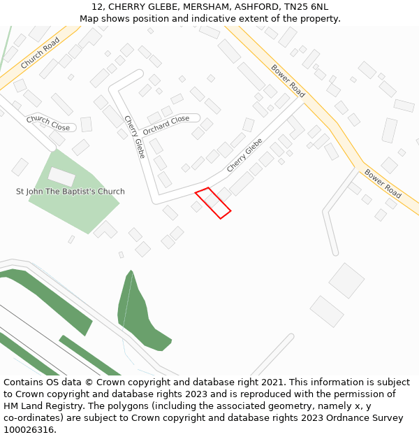 12, CHERRY GLEBE, MERSHAM, ASHFORD, TN25 6NL: Location map and indicative extent of plot