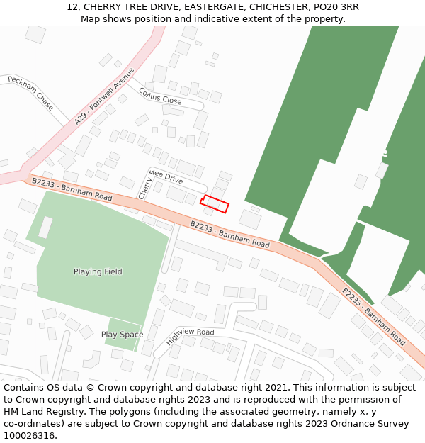 12, CHERRY TREE DRIVE, EASTERGATE, CHICHESTER, PO20 3RR: Location map and indicative extent of plot